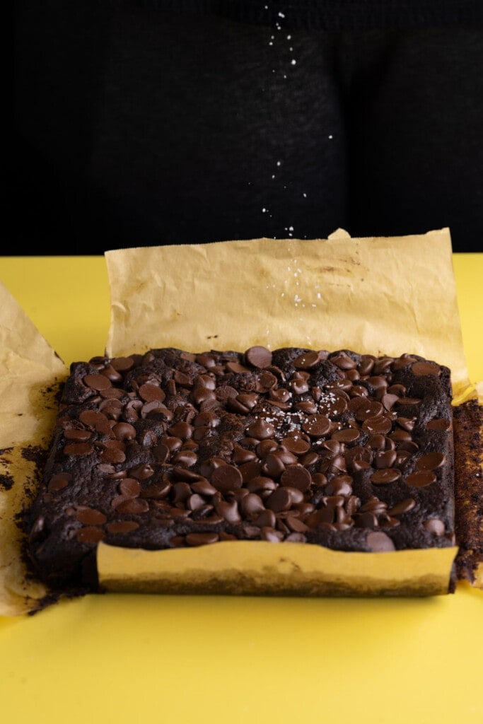 Adding sea salt to One-Bowl Fudgy Chocolate Brownies