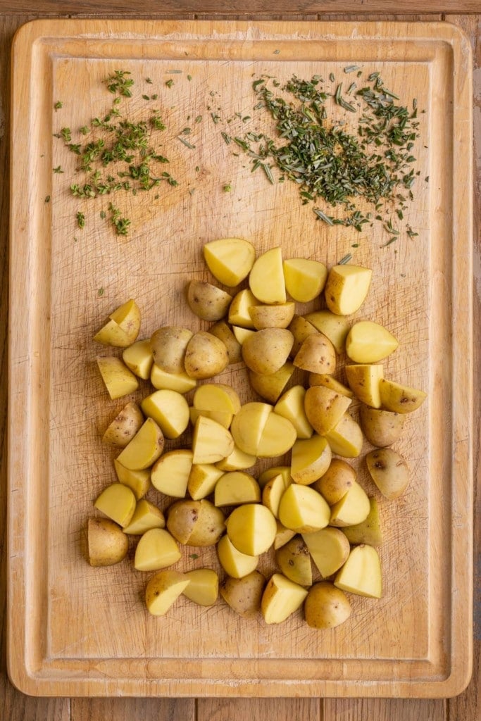 chopped rosemary, thyme, and Honey Gold potatoes