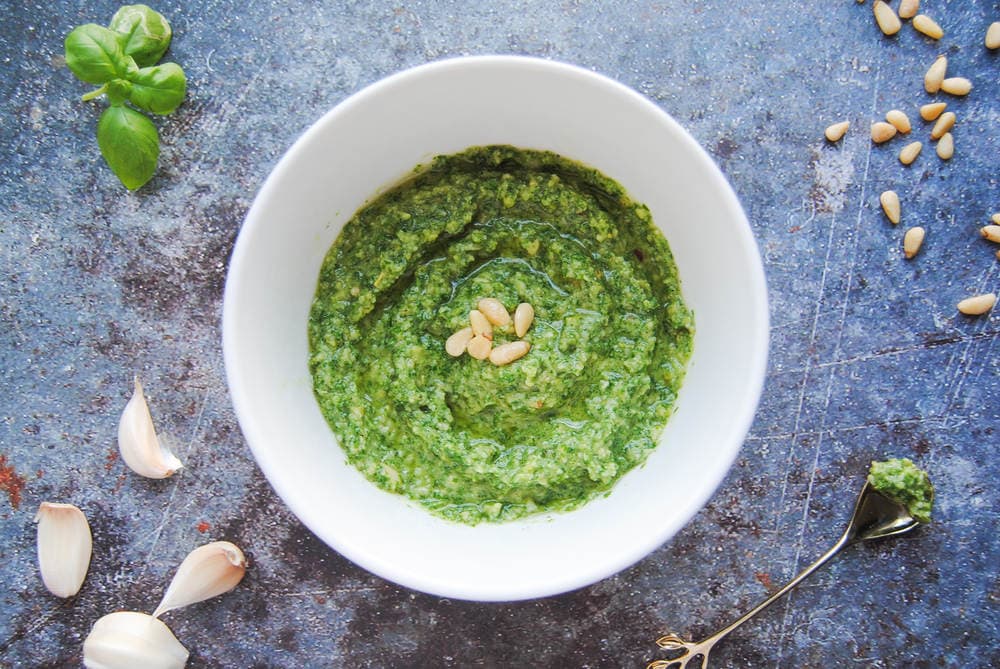 Flavor Punch Two-Step Pesto - Overhead Styled Shot