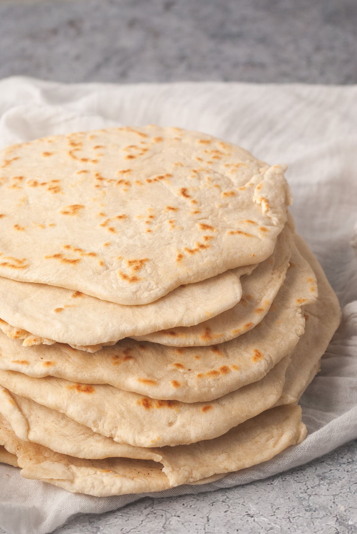 stack of homemade fluffy flour tortillas