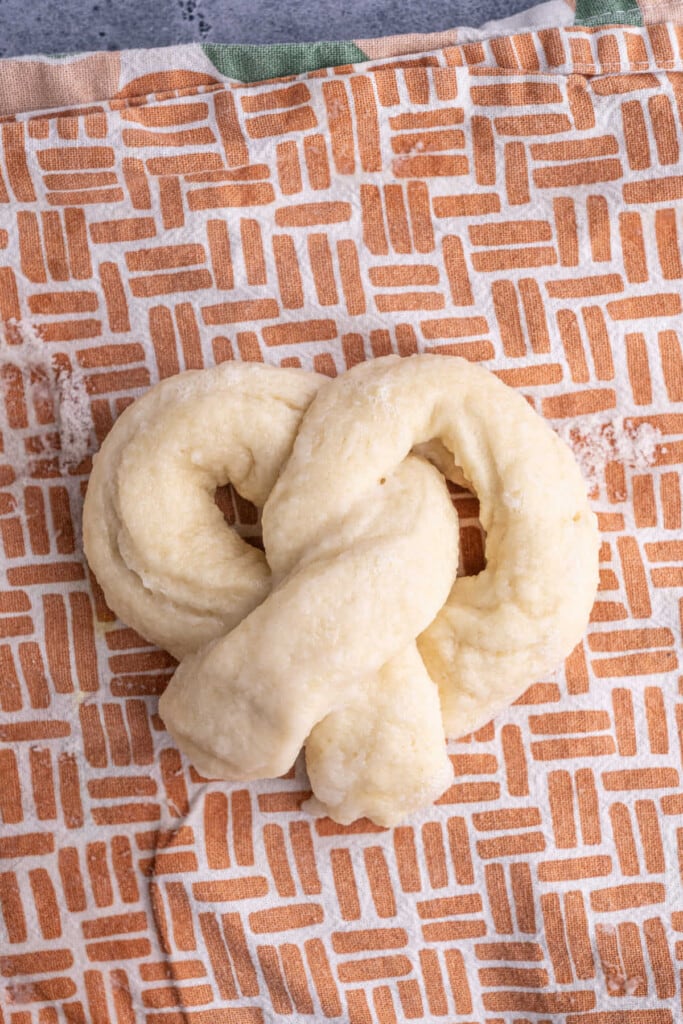 Soft pretzel before baking after pretzel bath