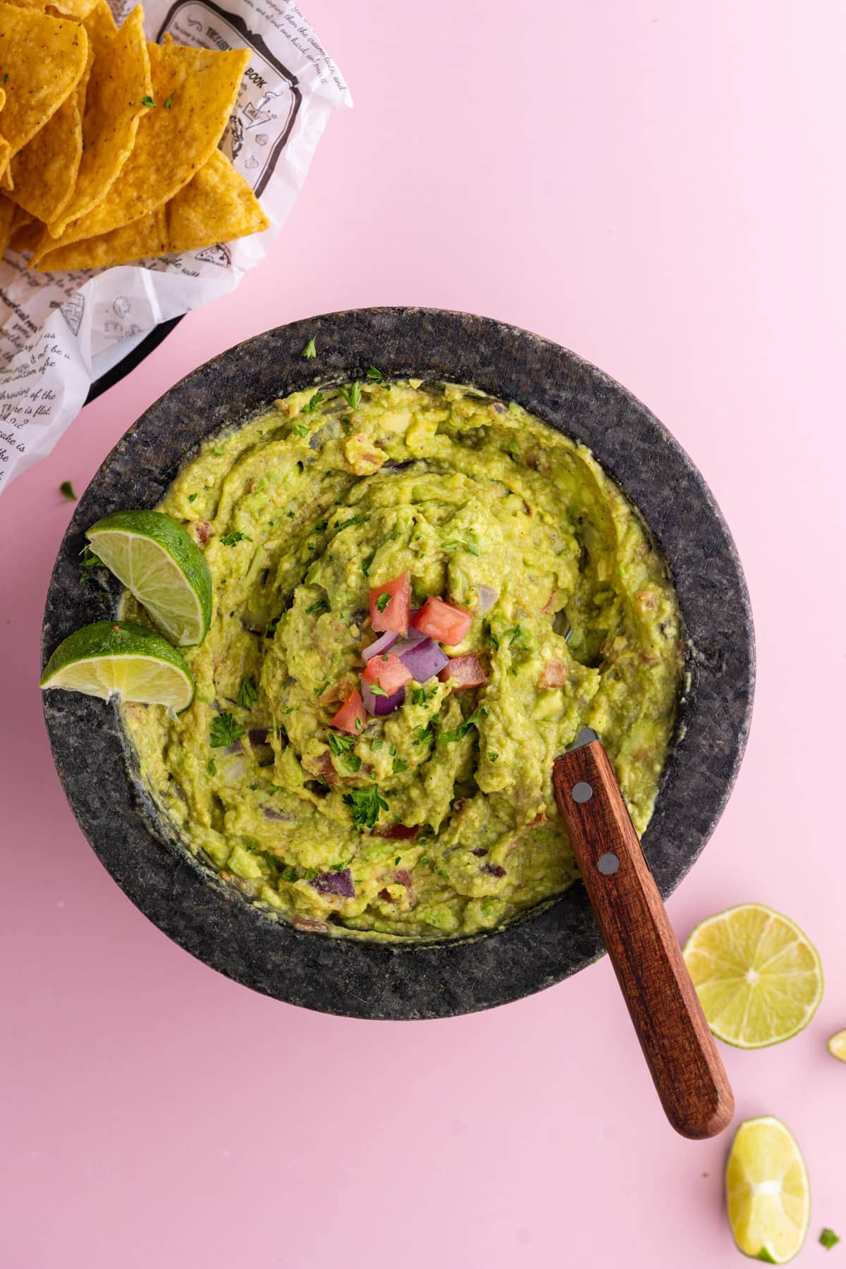 Fresh tableside style guacamole in a mortar