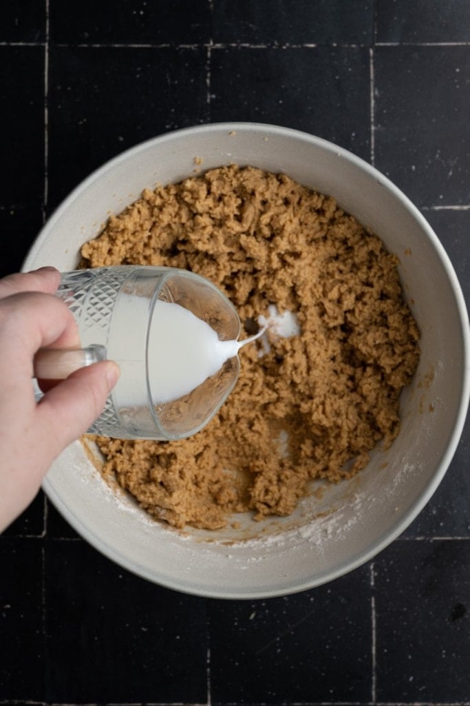 adding nondairy milk to vegan peanut butter cookie dough