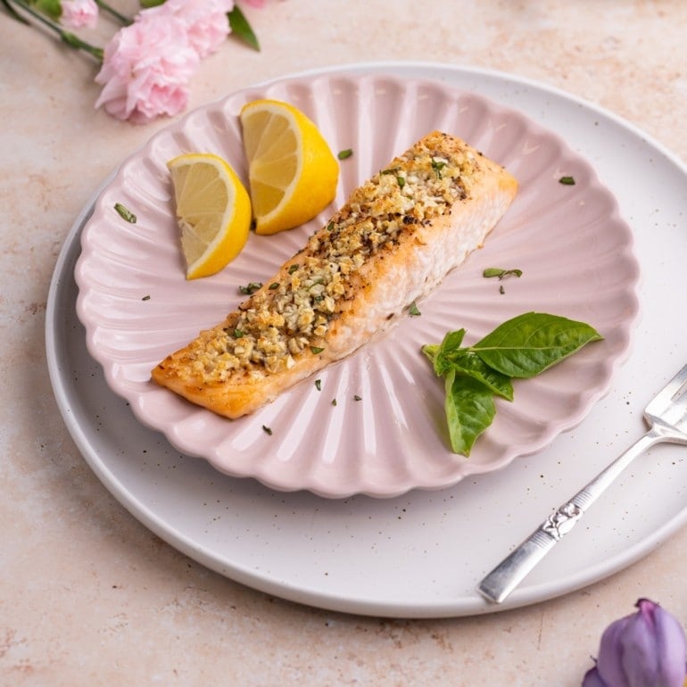 Roasted Garlic Salmon for Two - Featured and Recipe Card Image