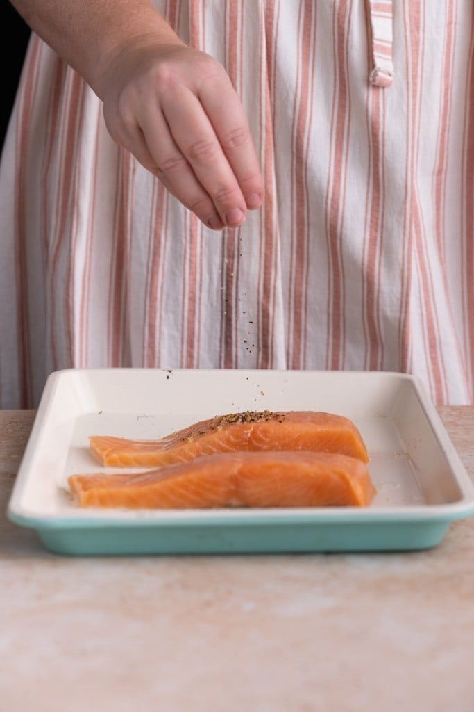 Seasoning salmon fillets with steak seasoning