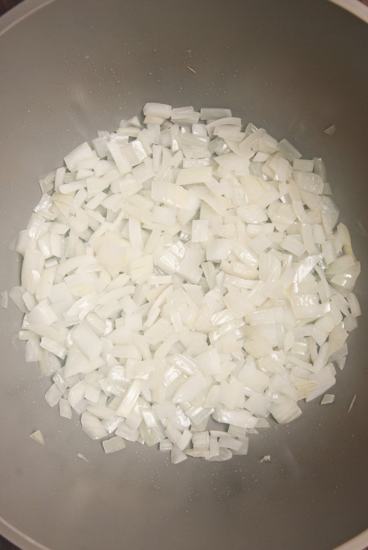 close up of frying diced onions