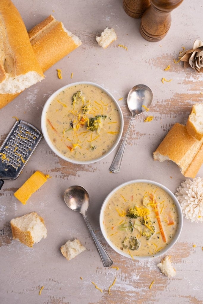 2 bowls of Vegetarian Broccoli Cheddar Soup