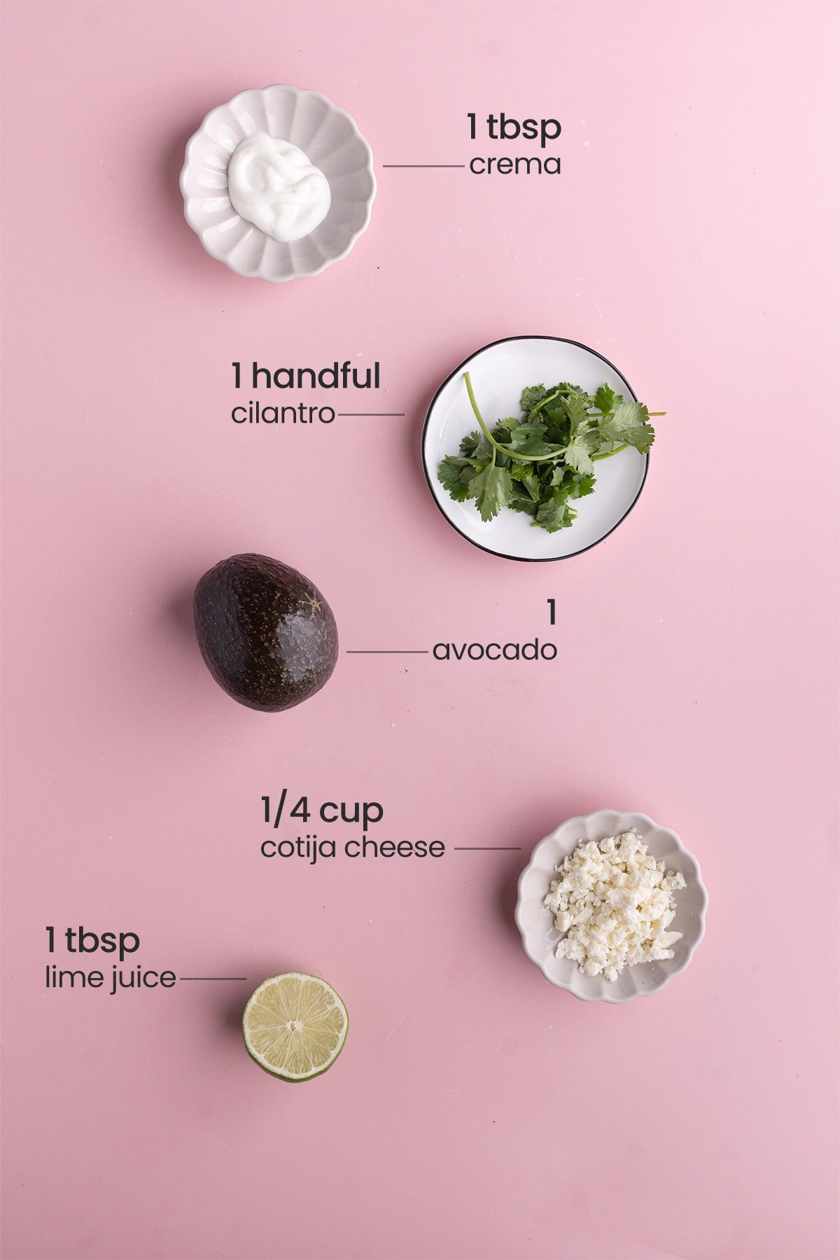 Optional add-ins for fish tacos including cream, cilantro, avocado, cotija cheese, and lime 