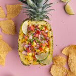 Pineapple Pico De Gallo served in a whole pineapple