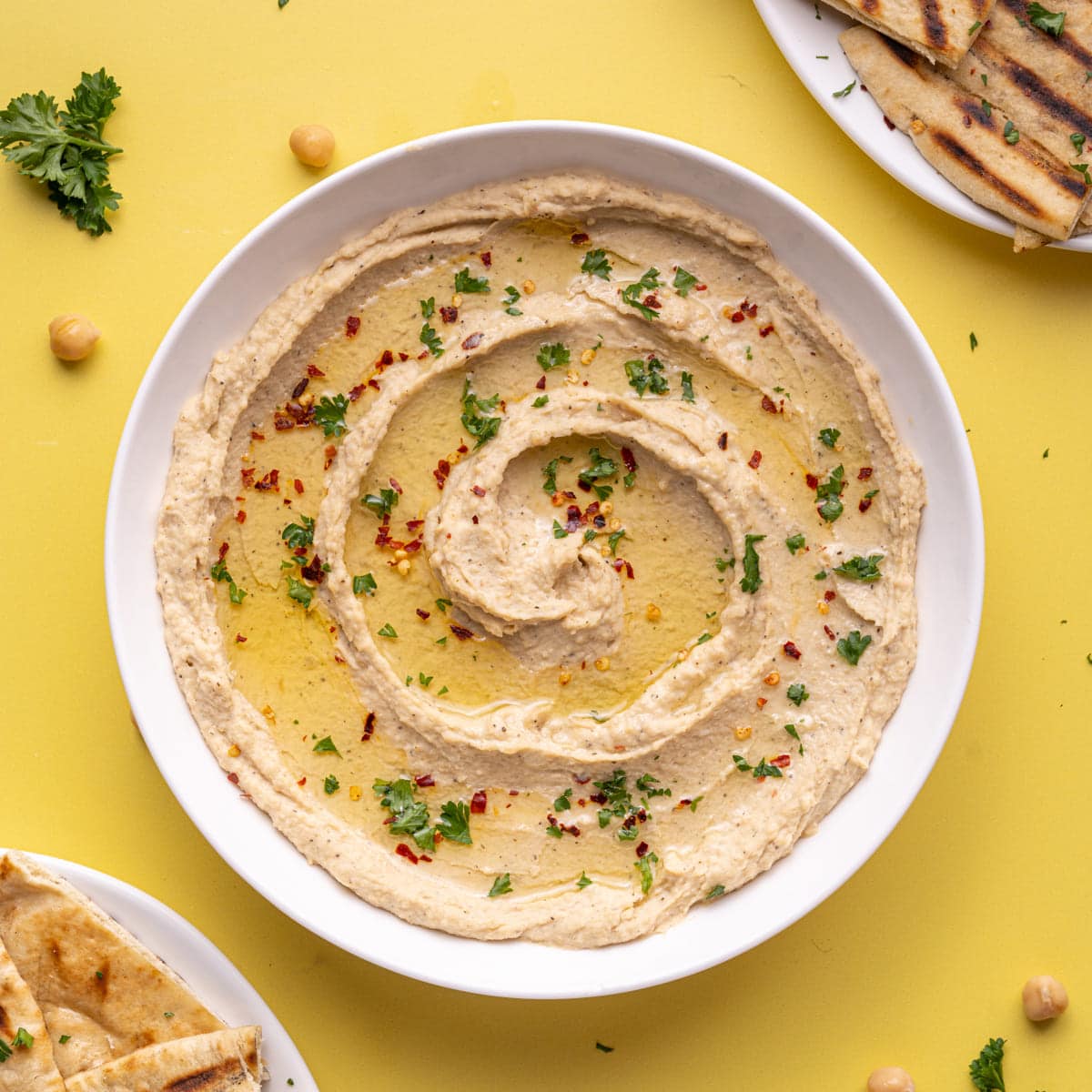 5- Minute Hummus on yellow background