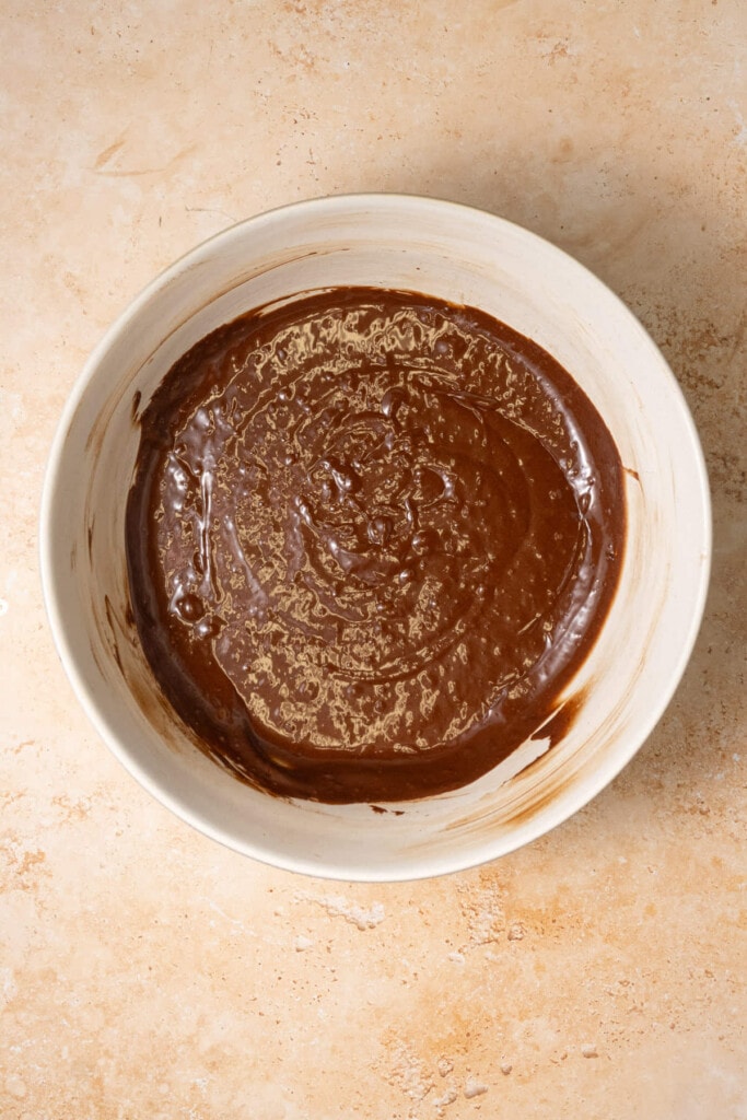 Chocolate cupcake batter ready to add to baking tin.