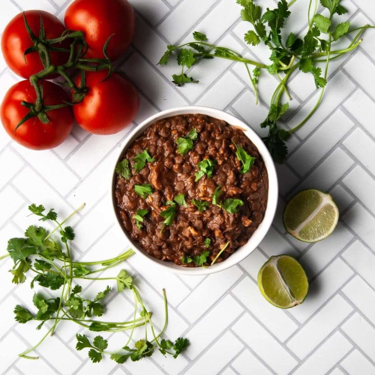 overhead shot of lentil walnut taco meat