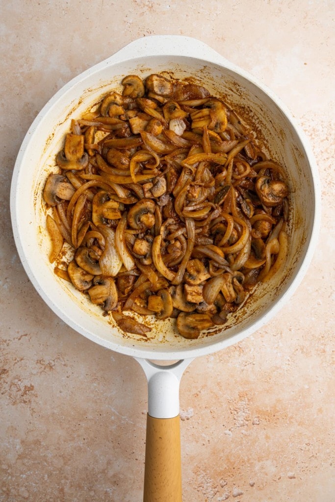 seasoned and cooked mushrooms and onions