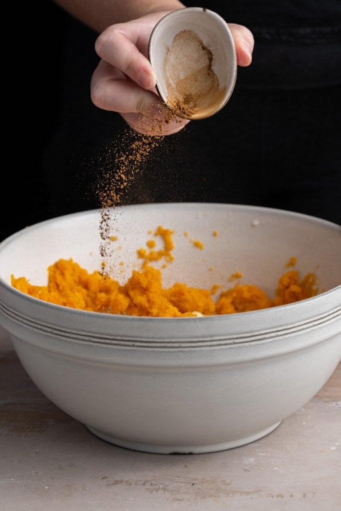 adding cinnamon to maple sweet potato casserole