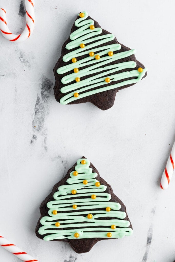 Decorated Chocolate Peppermint Christmas Tree Cookies