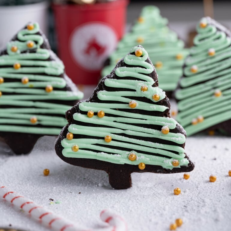 Chocolate Peppermint Christmas Tree Cookies