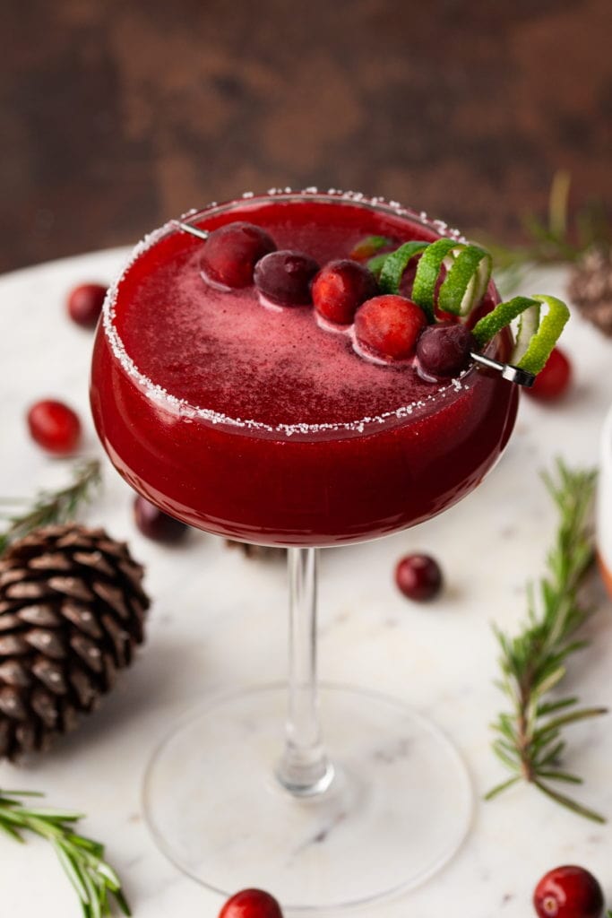 vibrant cosmopolitan made with leftover cranberry sauce