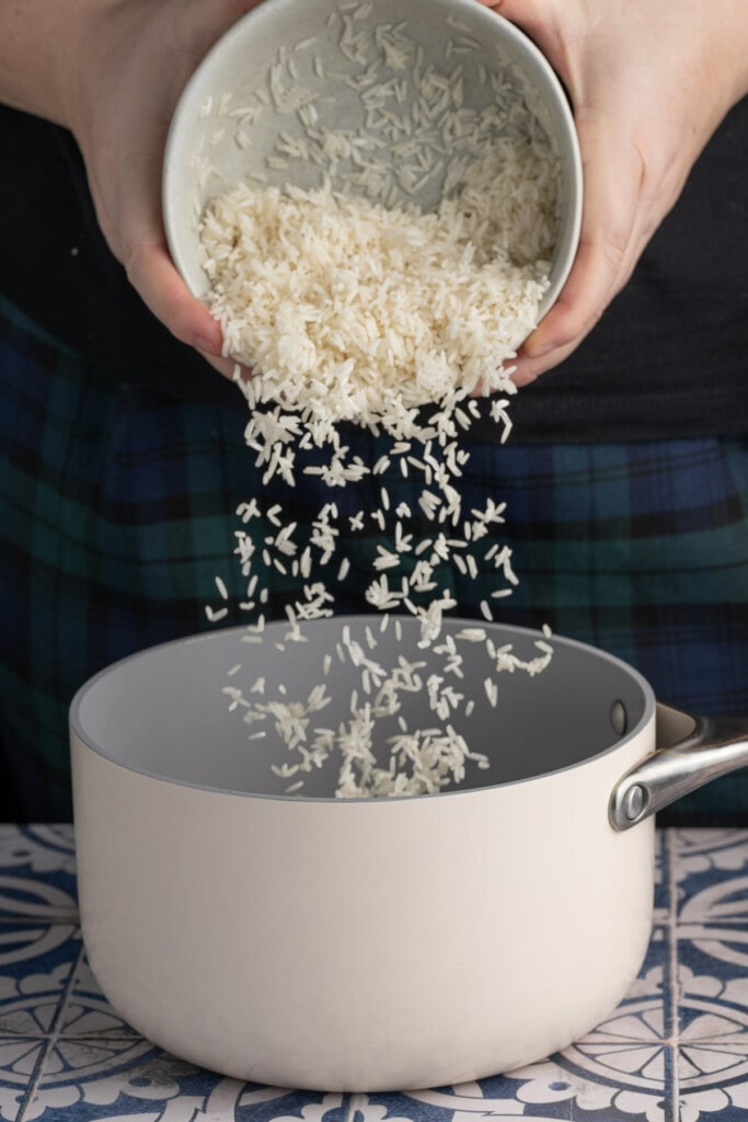 Cooking rice in a pot