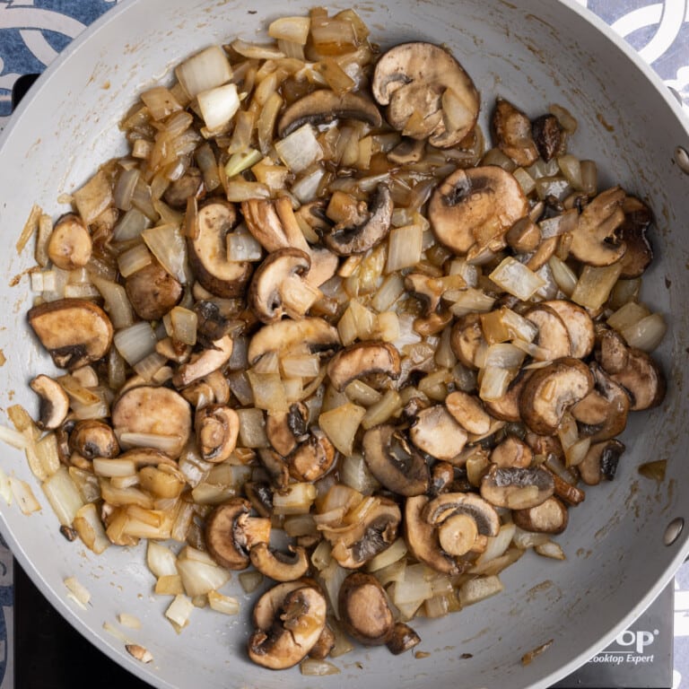 Sauteed mushrooms and diced onions with teriyaki sauce