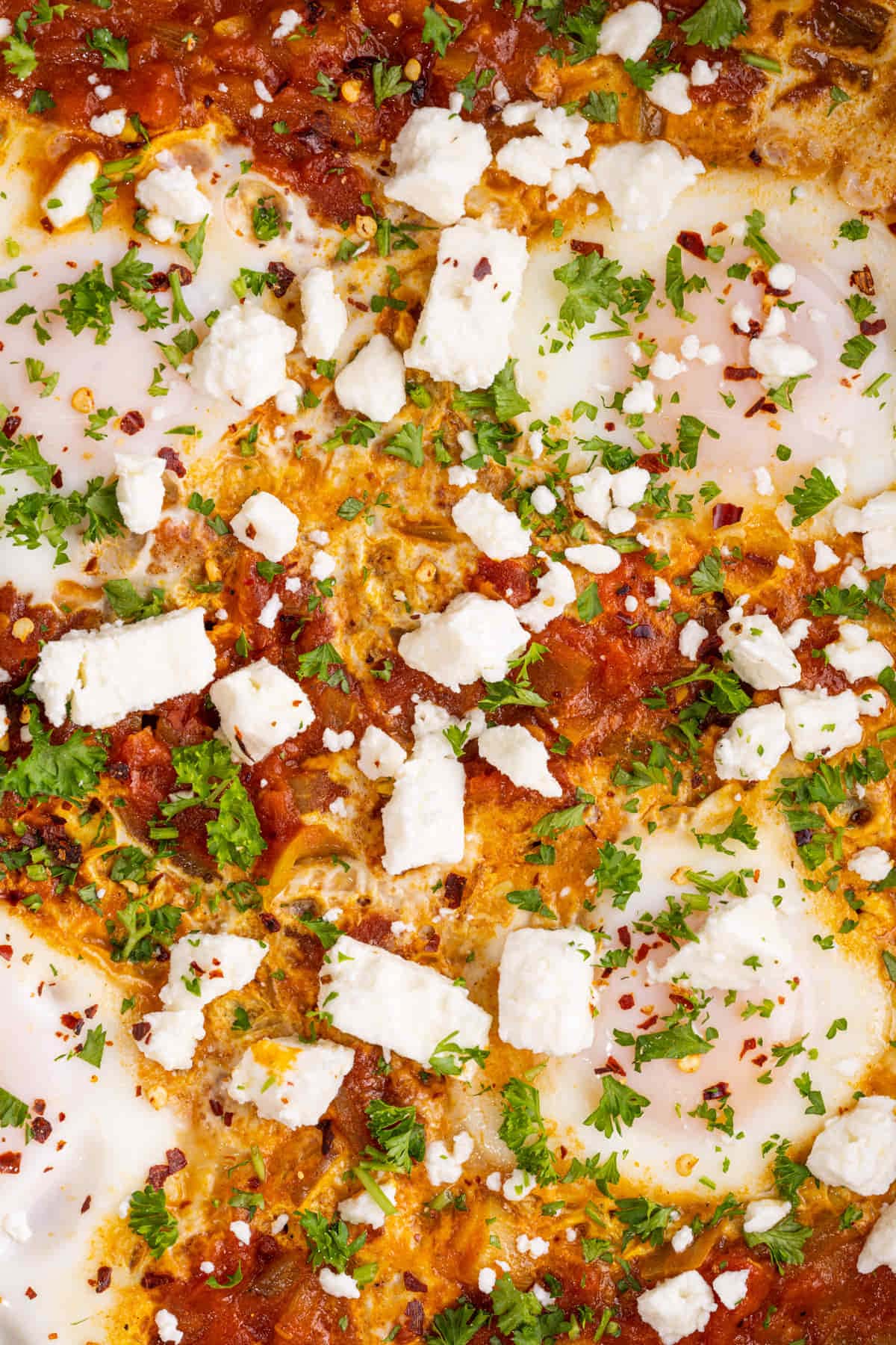 Close up of Spicy Feta Shakshuka 