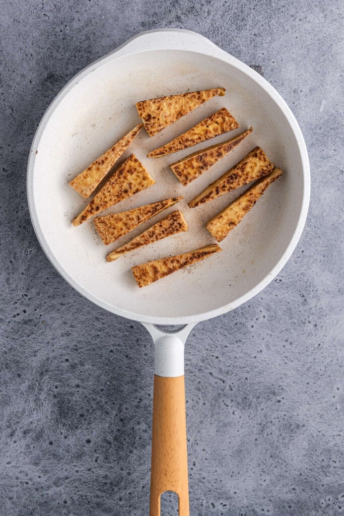 Frying tofu until golden brown