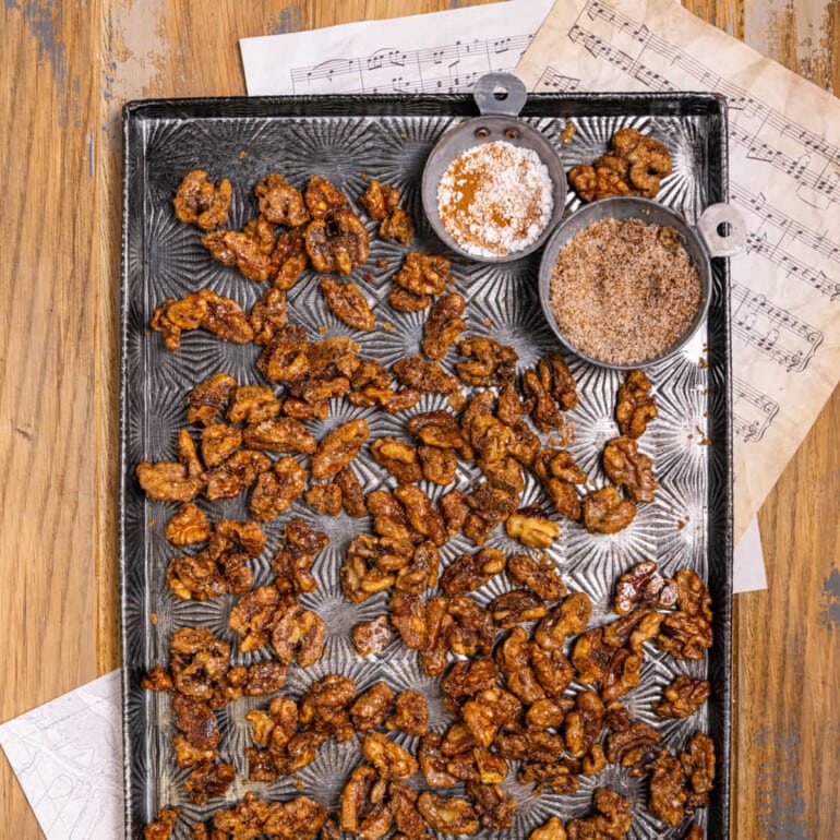 Overhead shot of Candied Cinnamon Sugar Walnuts