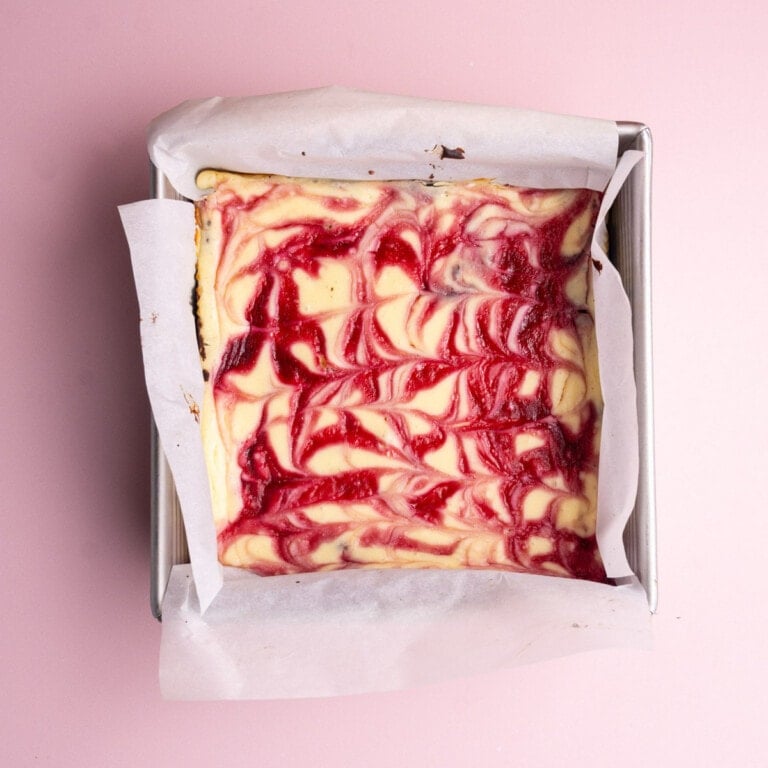 Raspberry cheesecake brownies fresh out of the oven.