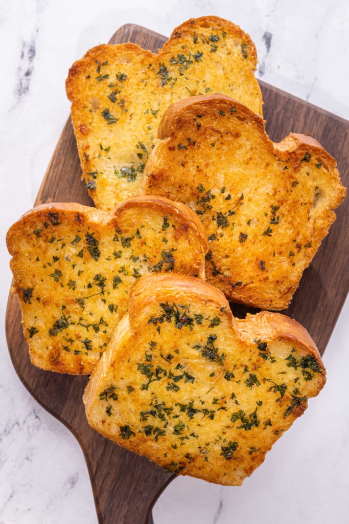 Close up of Texas Toast Garlic Bread with crispy golden brown edges