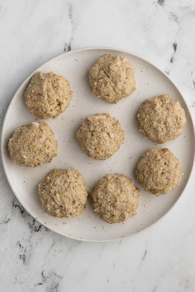 Vegan sausage patties shaped by hand