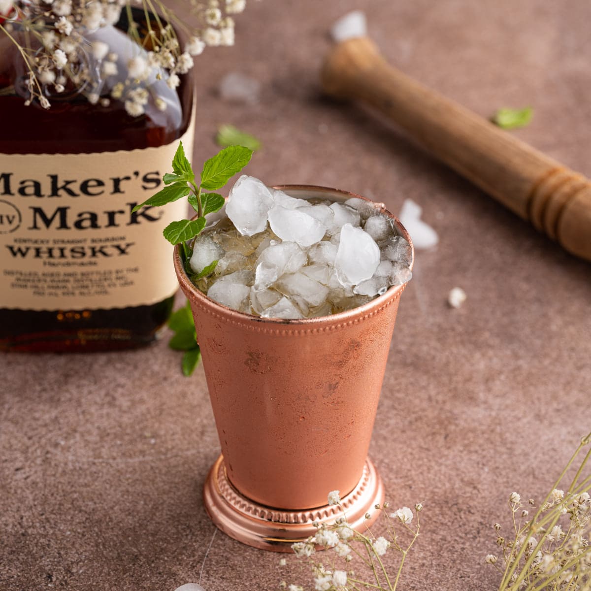 Mint Julep in classic copper julep cup with crushed ice