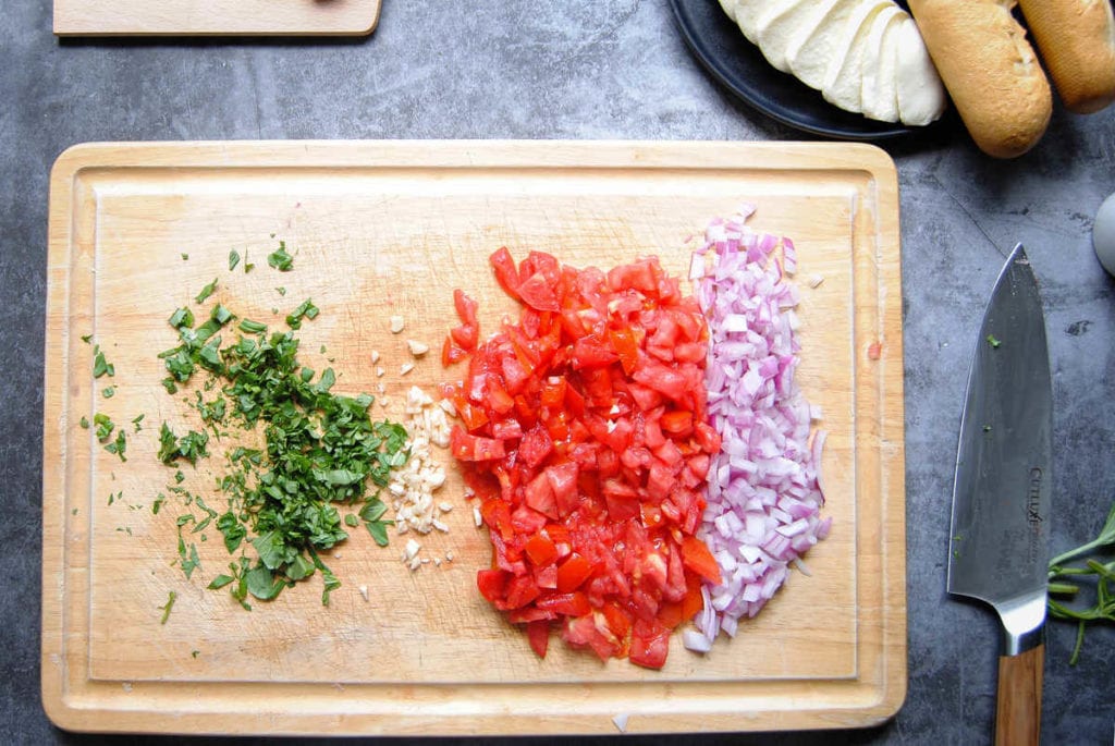 fresh basil, garlic, tomato, and red onion finely diced