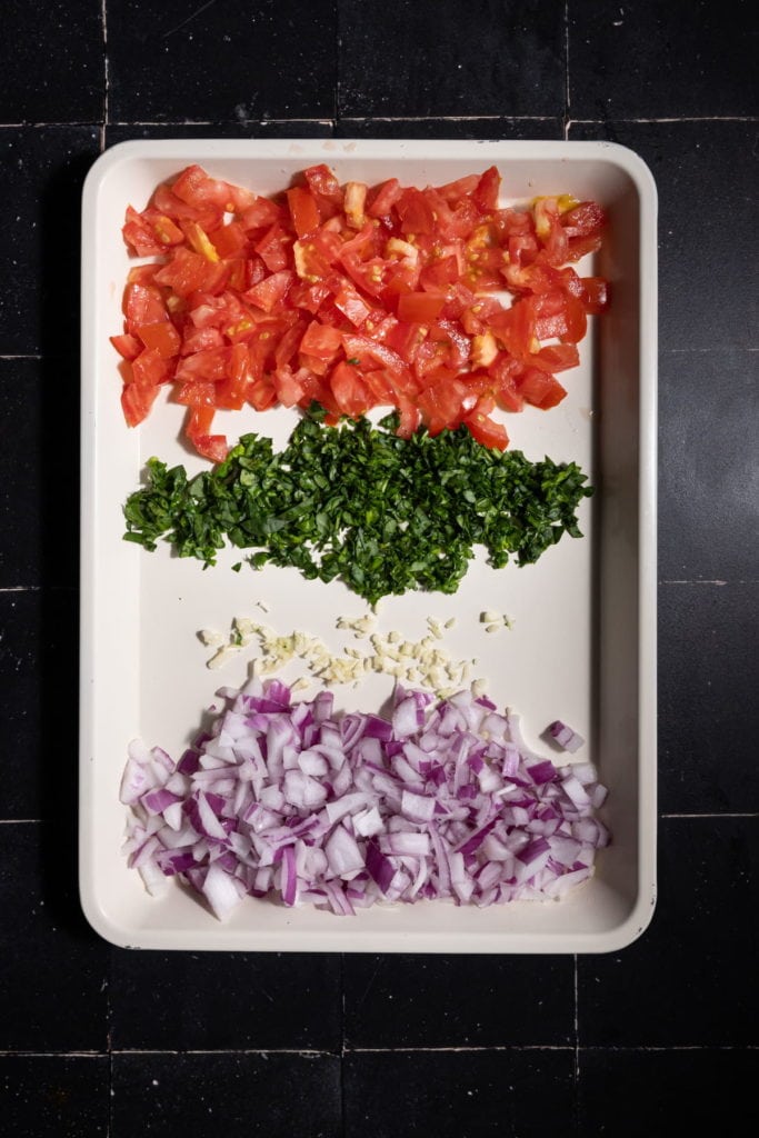 finely chopped tomato, basil, garlic, and red onion