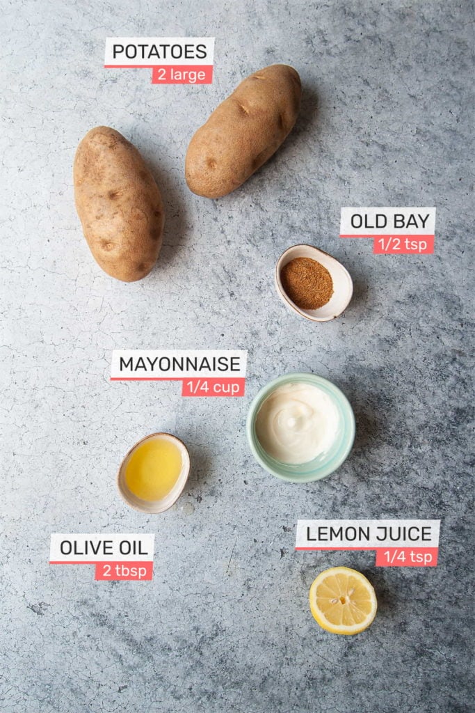 potatoes, old bay seasoning, mayonnaise, olive oil, lemon