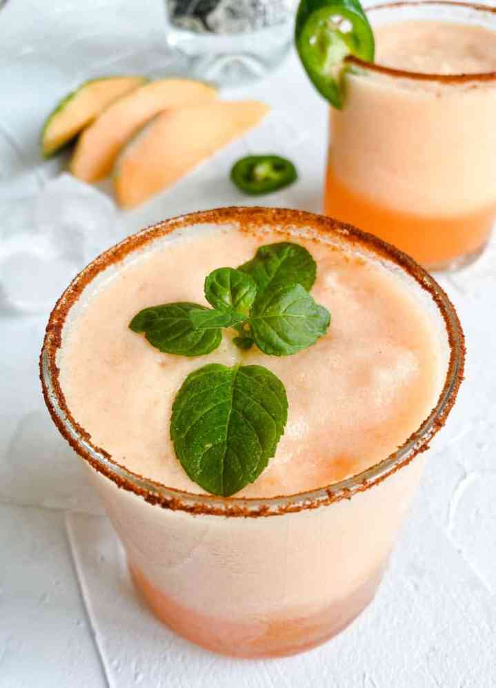 Spicy Cantaloupe Margarita with Basil Garnish- one of the best margarita recipes