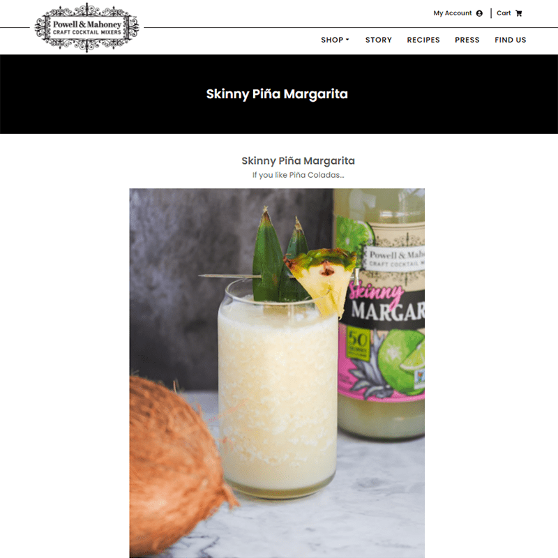 Screenshot of a picture of a pina margarita cocktail on a website