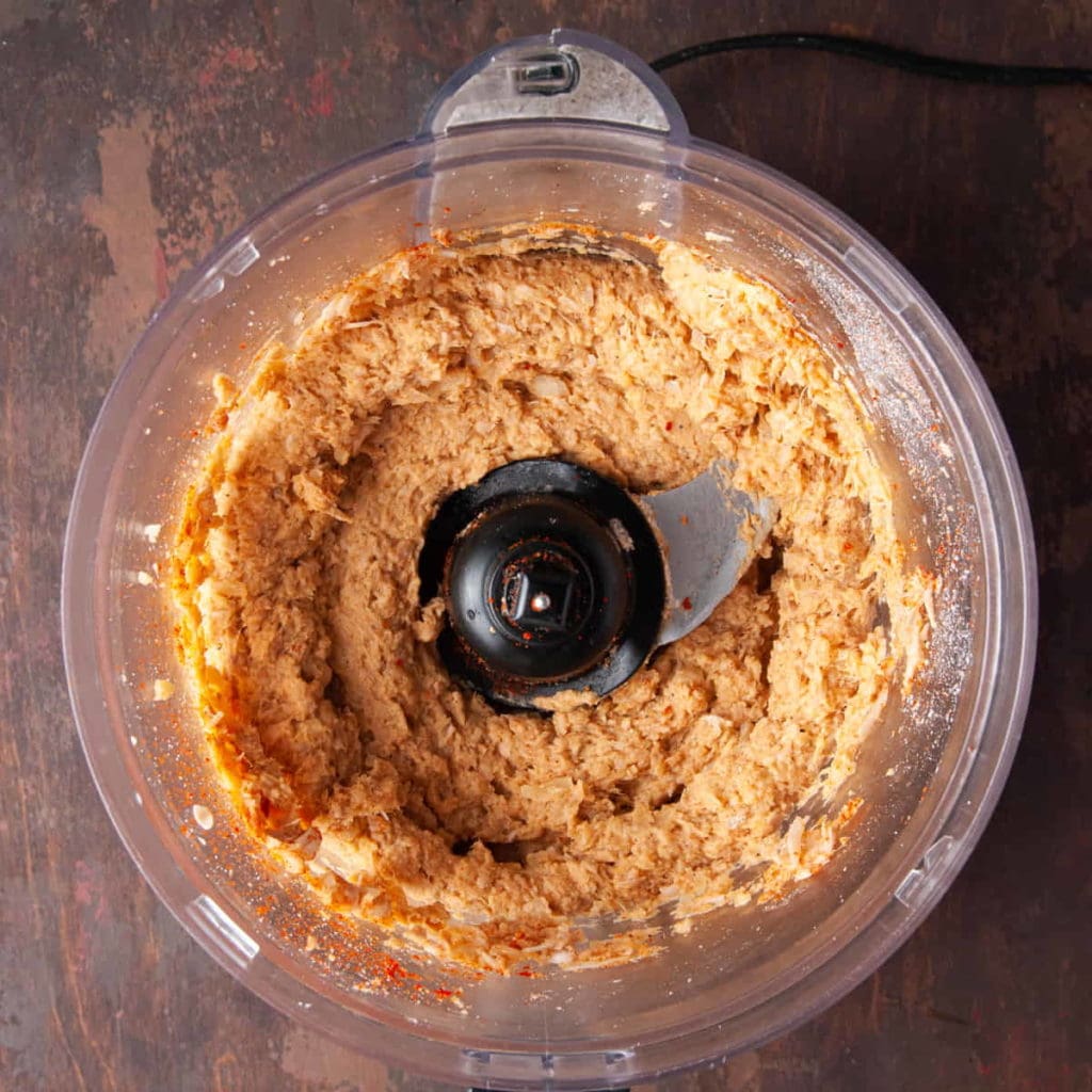 jackfruit burger mixture in food processor