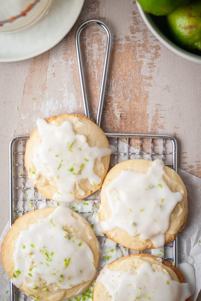 close up of margarita cookies with tequila lime glaze