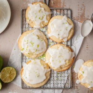 Overhead Shot of Margarita shortbread cookies with glaze on top of cooling rack