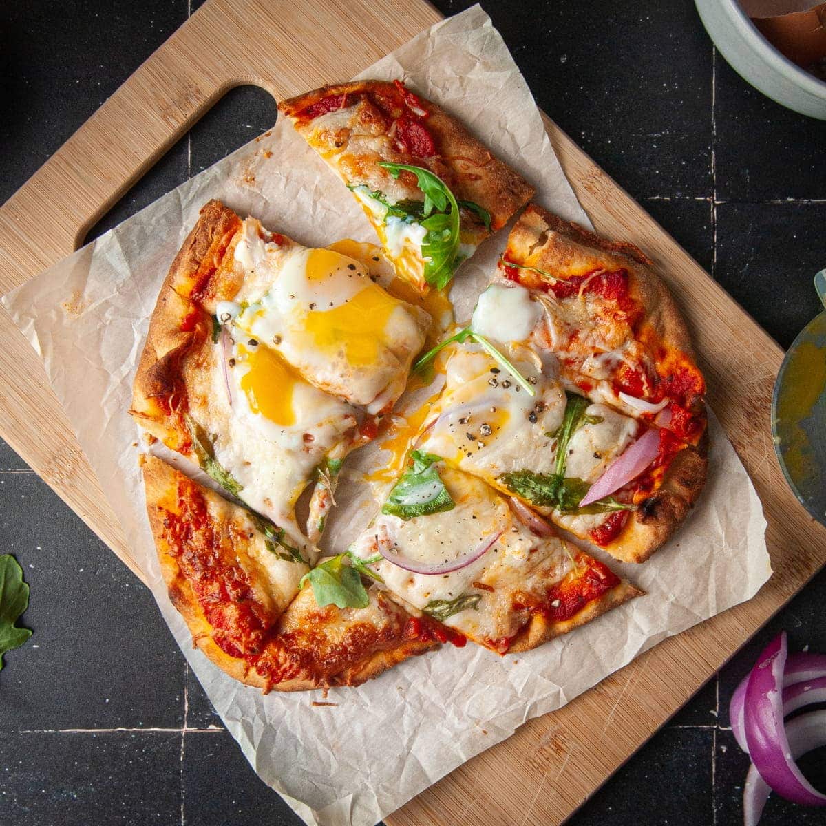 Sliced Naan Pizza with Fried Egg