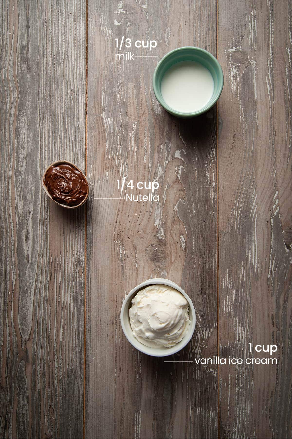 milk, hazelnut spread, and vanilla ice cream