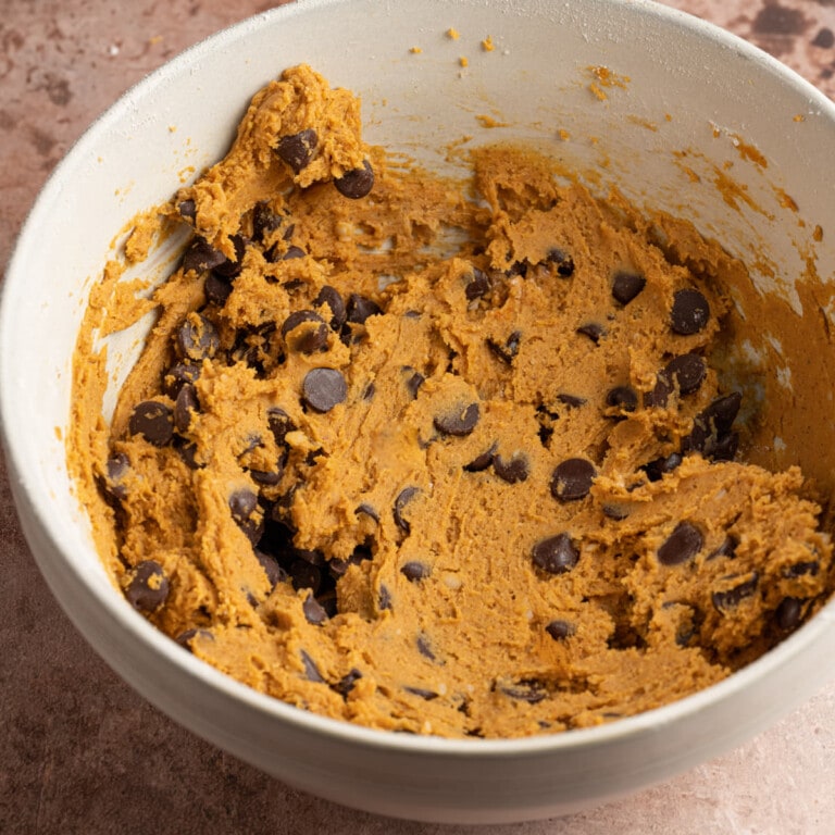 Vegan Pumpkin Chocolate Chip cookie dough ready to be shaped into cookies