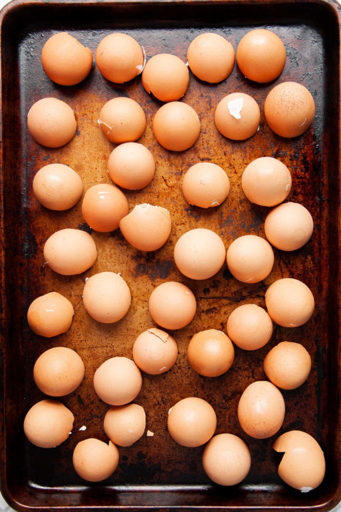 egg shells on baking sheet