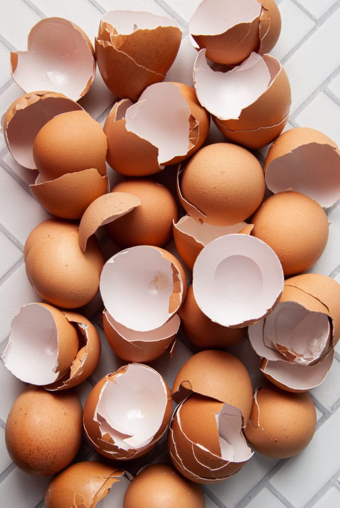 a bunch of egg shells on the counter