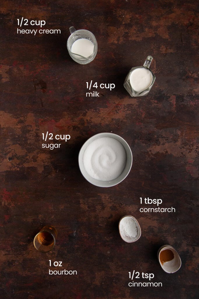 To make a decadent bourbon sauce for bread pudding, you will need milk, cream, sugar, cornstarch, cinnamon, and bourbon.