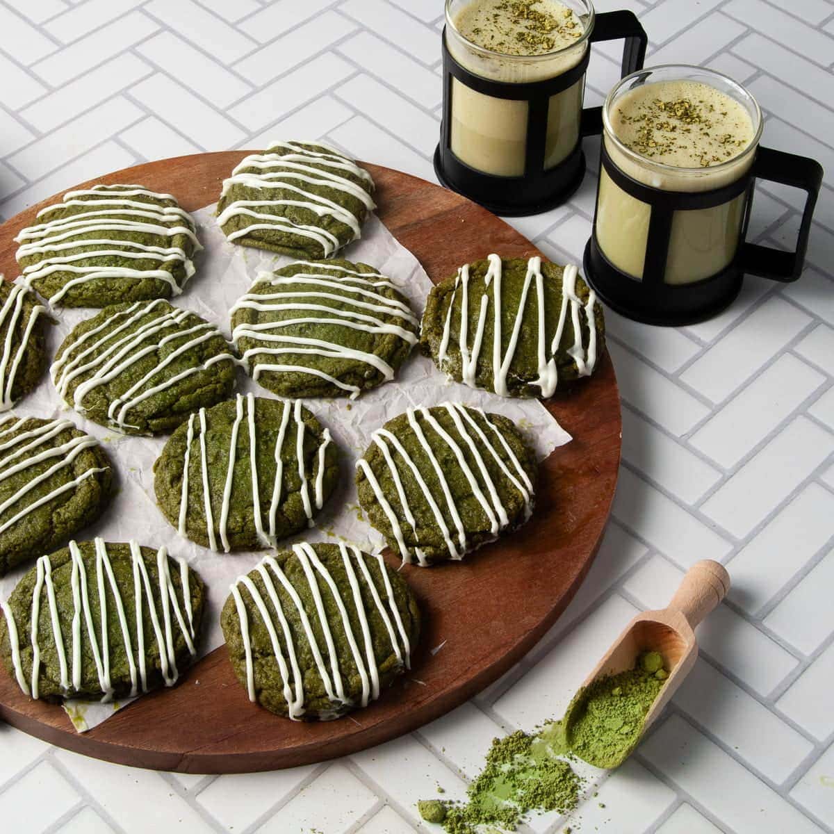 Matcha Cookies with White Chocolate Drizzle