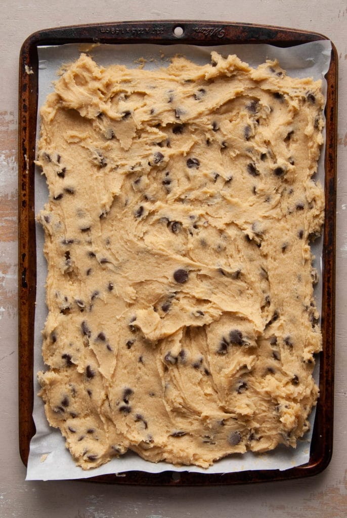 Spreading Cookie Cake Batter onto a Flat Baking Sheet