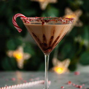 recipe card image for cheery peppermint mocha martini