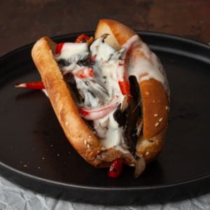 vegetarian philly cheesesteak with portobello mushrooms