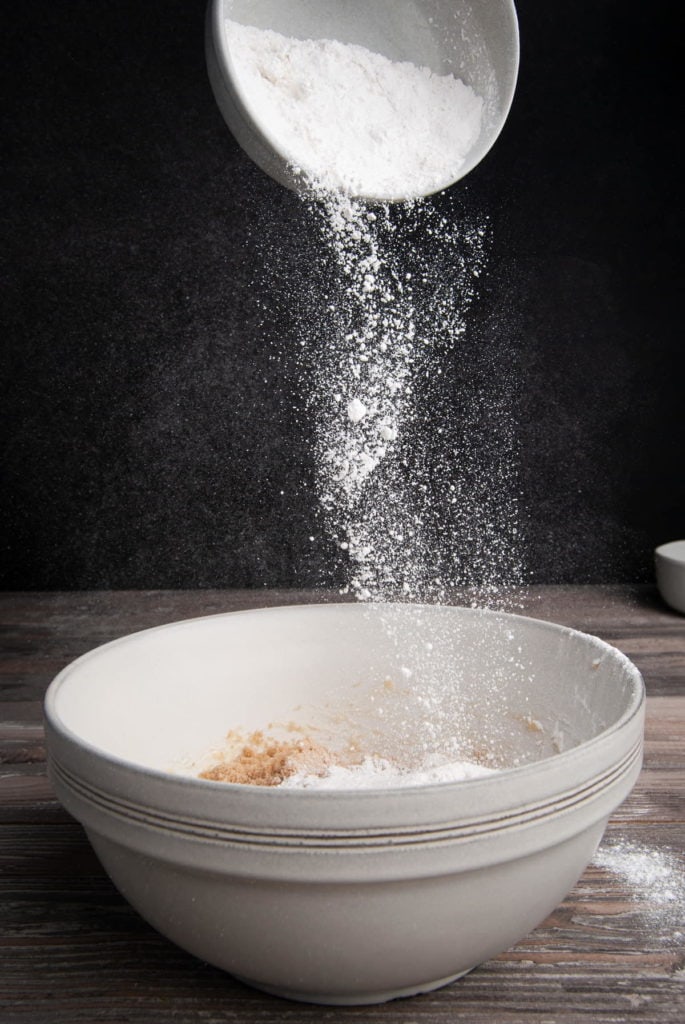 adding self-rising flour to banana bread mix