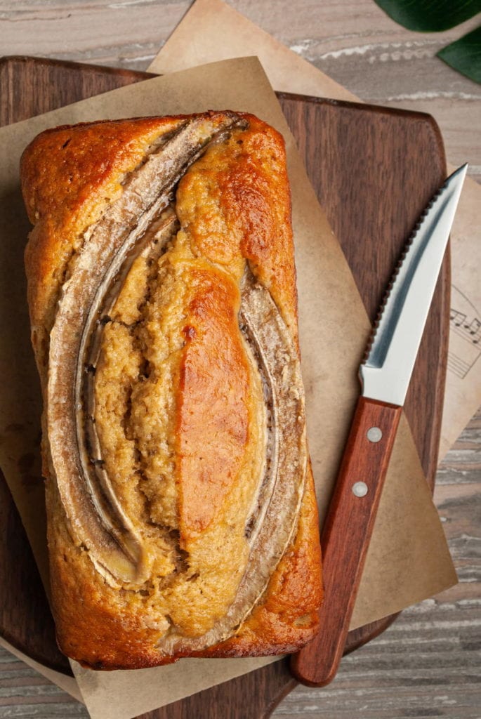 overhead shot of loaf of 4 ingredient banana bread